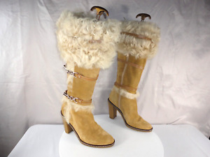 COACH JESSICA AUTHENTIC FUR TAN SUEDE WOMENS BOOTS 9 B $680 MADE IN ITALY