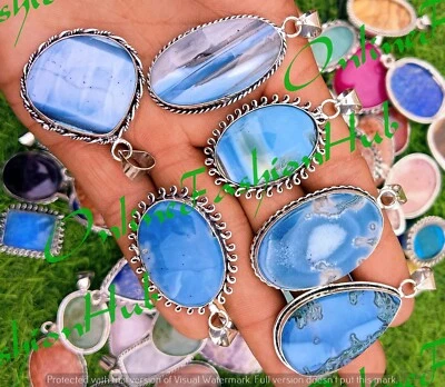 Lote de pingentes de pedra preciosa opala azul folheados a prata esterlina 925 frete grátis - Imagem 1 de 3