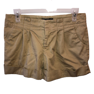 Mossimo Womens Size 4 Tan Khaki Stretch Pleated Front Pockets Cuffed Shorts