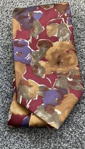Mens 100% Silk Burgundy Multi Floral Geometric Patterned Tie 3.75" Wide 55" Long - Picture 1 of 4