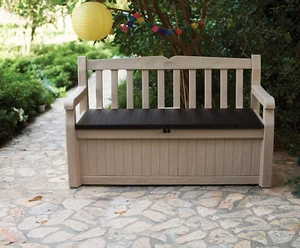 Keter Eden Outdoor Bench 265L Storage Box Beige Brown All-Weather - Picture 1 of 11
