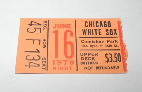 1979 Baseball Chicago White Sox Boston Red Sox Ticket 6/16 Jorge Orta Home Run Cover