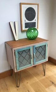 Unusual Recycled Vintage 50's Kitchen Unit on Hairpin Legs Etched Glass Windows - Picture 1 of 12