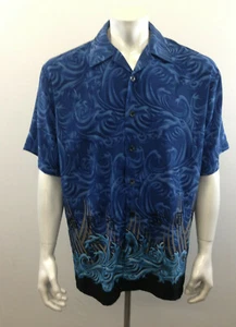 ODO Men's Large Royal Blue Tropical Ocean Wave Hawaiian Short Sleeve Shirt   - Picture 1 of 5