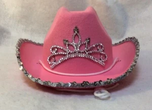COWBOY HAT CHILDS PINK with SEQUIN TRIM BRIM, LIGHT UP TIARA KIDS TIARA HAT - Picture 1 of 5