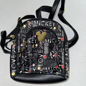 Disney Mickey Mouse “ Love OMG” Miniature Backpack Black And Gold  - Picture 1 of 8