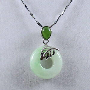  925 Silver Certified A Natural Green Jadeite Jade Necklace Pendant  Z2723