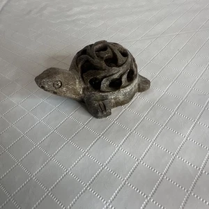 Vtg Carved Mother Turtle Baby Inside Figurine Paperweight Incense Holder Read - Picture 1 of 13