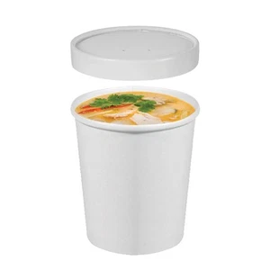 25x Food Cup with Lid 16oz / 473mL White Disposable Hot Cold Container Takeaway - Picture 1 of 3