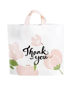 Thank You Bags with Handles 50ct White/Pink/Green/Flowers 11.6”x 13.5” NEW - Picture 1 of 6
