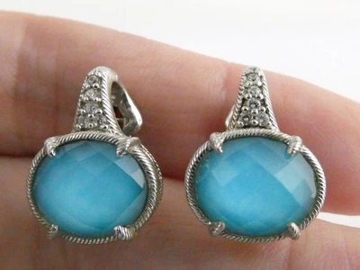 Pendientes dobles Judith Ripka de plata de ley de cuarzo y turquesa de 0,75 pulgadas 7,6 g Foto 1 de 4
