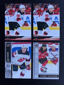 Lotto 4 carte collezionabili Jack Hughes NHL hockey su ghiaccio New Jersey Devils Stud - Foto 1 di 6