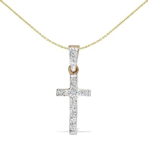9ct Gold Jewelco London 0.09ct Diamond Flat Cross Pendant - Picture 1 of 5