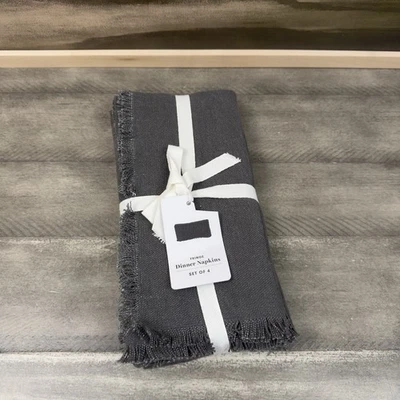 Guardanapos de jantar Williams Sonoma com franjas conjunto de linho/4 carvão novo com etiquetas OB - Imagem 1 de 4