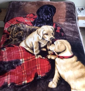 Biederlack Dogs Fleece Blanket Throw 82”x60” Labrador Lab Retreiver Golden EXC - Picture 1 of 4