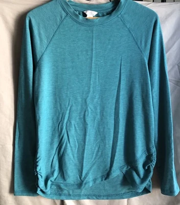 Top para mujer Danskin azul-verde/verde azulado manga larga cruzado cuello redondo mediano Foto 1 de 4