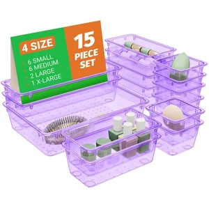 15 STCK. Klar Kunststoff Schublade Organizer Set, 4 Größen Acryl Schublade Aufbewahrung Tablett... - Bild 1 von 7