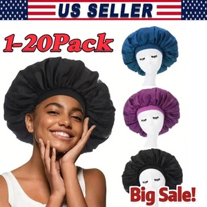 Women Satin Bonnet Night Sleep Cap Hair Hat Silk Head Cover Wide Elastic Lot New - Picture 1 of 15
