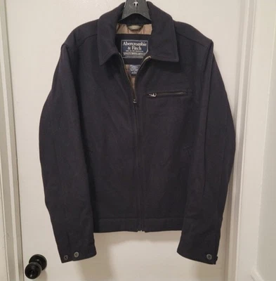 Abercrombie Fitch Jacket Mens Medium Black Wool Full Zip Quilt Lined Preppy y2k - Image 1 of 4