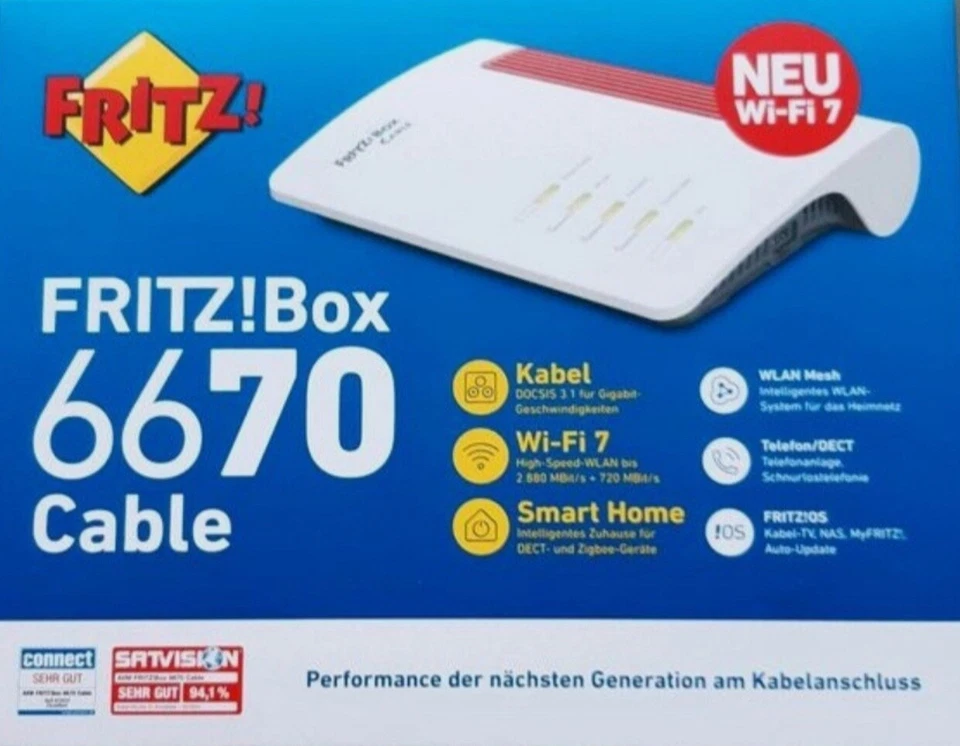 AVM FRITZ!Box 6670 Cable Wi-Fi 7 BE WLAN 6 AX Mesh Kabel Router Modem frei - Bild 1 von 1