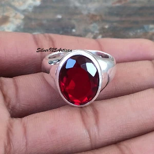 925 Sterling Silver Red Garnet Men's Handmade Beautiful Men's Gift Ring SP154 - Picture 1 of 9