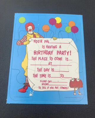 VERY RARE 1978 RONALD MCDONALD HAPPY BIRTHDAY PUZZLE GREETING CARD - Invitation - Image 1 of 4