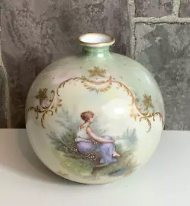 antike signierte Wiener Porzellanvase Kugelvase "Alt Wien" handbemalt - Bild 1 von 9