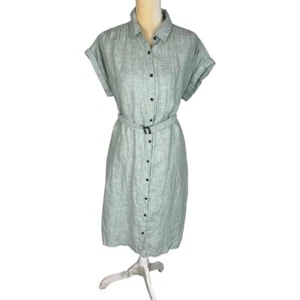 C&C California Light Green Linen Shirt Dress Button Front Belt Size Medium - Picture 1 of 9