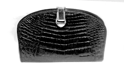 Cartera Domo De Colección, Patrón de Cocodrilo Negro, Tono Plateado Metal Abatible Bloqueo Foto 1 de 4