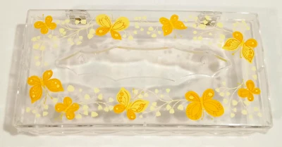 Wolff Acrílico Transparente Mariposa Pañuelo Caja Soporte Tapa Bisagras Naranja Amarillo De Colección Foto 1 de 4
