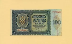CROATIA KINGDOM, WWII 100 KUNA 1941 P-2a GOVERNMENT NOTES VF++ - Picture 1 of 2