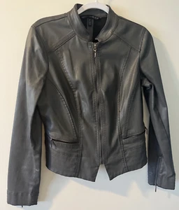 WHBM White House Black Market Coated Denim Jacket Gray Moto 10 $195 - Picture 1 of 9