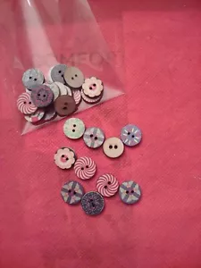Boho Wooden Shirt Buttons With Whimsical Designs 2 Dz Assorted - Picture 1 of 3