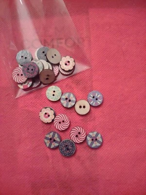 Boho Wooden Shirt Buttons With Whimsical Designs 2 Dz Assorted - Image 1 of 3