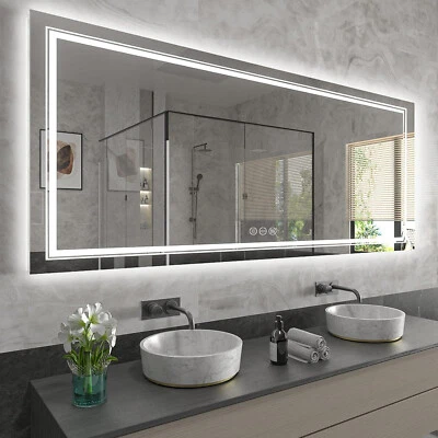 Espejo de baño LED luces ajustables montado en la pared antiniebla tocador espejo de maquillaje Foto 1 de 4