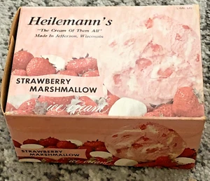 Scatola gelato vintage Heilemann's fragola marshmallow mezzo gallone anni 50 - Foto 1 di 13