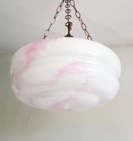 Art Deco Hanging Glass Bowl Flycatcher Plafonnier Pendant Light Shade Pink/White Cover
