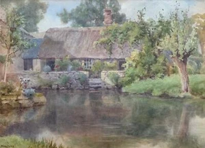 C Windsor - Acquerello britannico, circa inizio XX secolo - Scena idilliaca di cottage - Foto 1 di 4