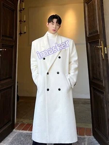 Abrigo Coreano de Lana Doble Pecho Para Hombre Invierno Británico Blanco Chaqueta Cortavientos - Imagen 1 de 25