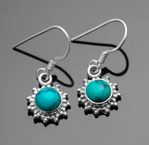 925 Sterling Silver Turquoise Designer Drop Dangle Earrings Gemstone Jewellery - Picture 1 of 5