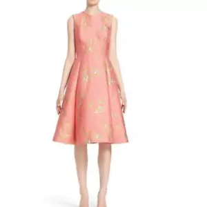 Vestido Lela Rose Vine Jacquard Ajuste y Acampanado Midi Sin Mangas Coral/Plateado Talla 6 - Imagen 1 de 16