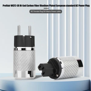 Paar Kohlefaser Rhodium EU Power Plug Hi-Fi Netzkabel Stecker IEC Female Adapter - Picture 1 of 11
