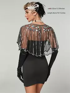 Für Gatsby Braut Hochzeit Abend Halstuch 20er Jahre Pailletten Schal Damen Cape Up Shrug - Bild 1 von 9