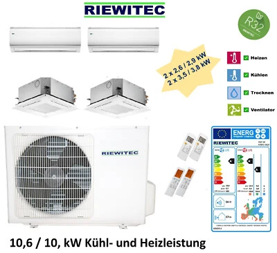 4er Multi Split Klimaanlage, Wärmepumpe (2x2,6+2x3,5 kW) kühlen & heizen 10,6 kW - Bild 1 von 4