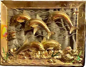 Dolphins Vintage Steel / Copper 3/D Rendering  Metal Wall Art  ( 20"x 15") - Picture 1 of 4