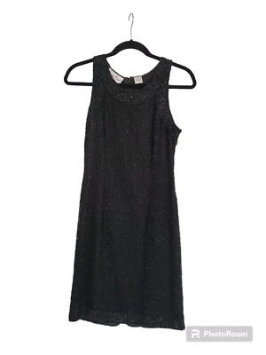 Vintage Laurence Kazar Black Beaded Silk Dress Formal Cocktail Small Holiday ** - Image 1 of 4