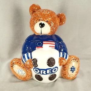 OREO Teddy Bear Cookie Jar Patriotic Flag 2002 Vintage 6th in Series Kraft Foods - Picture 1 of 18