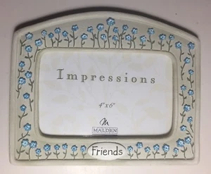Gifts For Friends Picture Frame Stand Off White /gray With Blue Flower - Picture 1 of 4