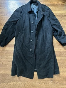 Vintage Sears Dark Plaid Black Men’s Long Trench Coat - Picture 1 of 13