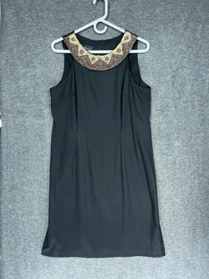 AB Studio Dress Size 14 Black Beaded Embellished Neckline Knee Length Sleeveless - Image 1 of 4